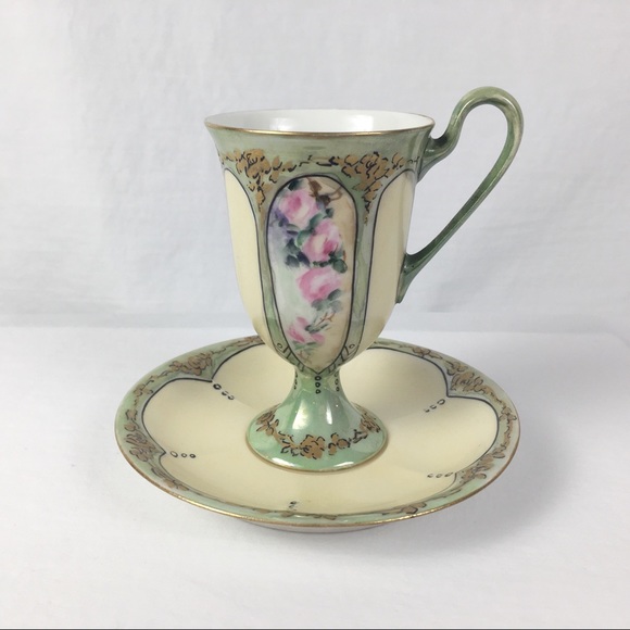 Vintage Hand Painted French Teacup & Saucer Set